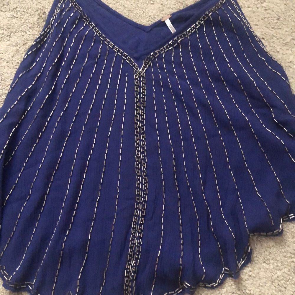 Free People Blue Embellished Top